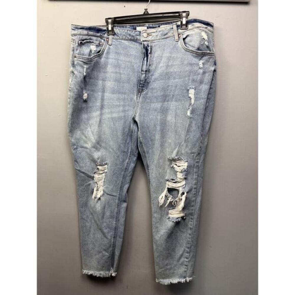 Wonderly Cropped Straight Jeans Womens Plus Size 20w Light Wash Distressed